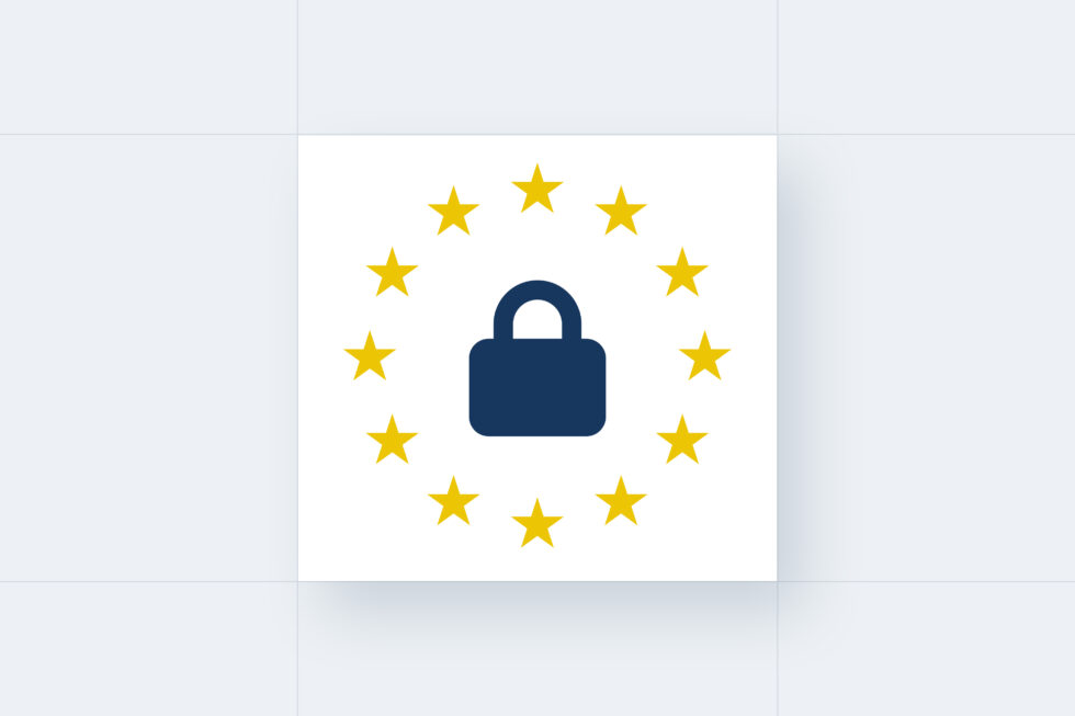 Darstellung eines Sicherheitsschlosses umkreist von EU-Sternen als Sinnbild für uns als datenschutzbewussten Analytics-Dienstleister