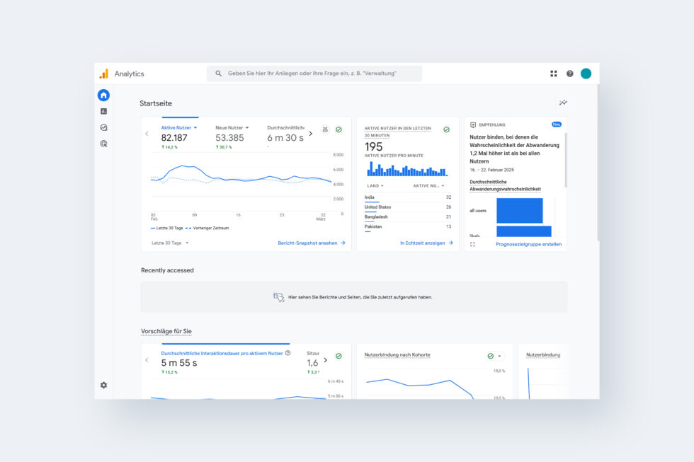 Screenshot zum Thema Google-Analytics-Agentur Berlin zeigt das Start-Dashboard im Backend