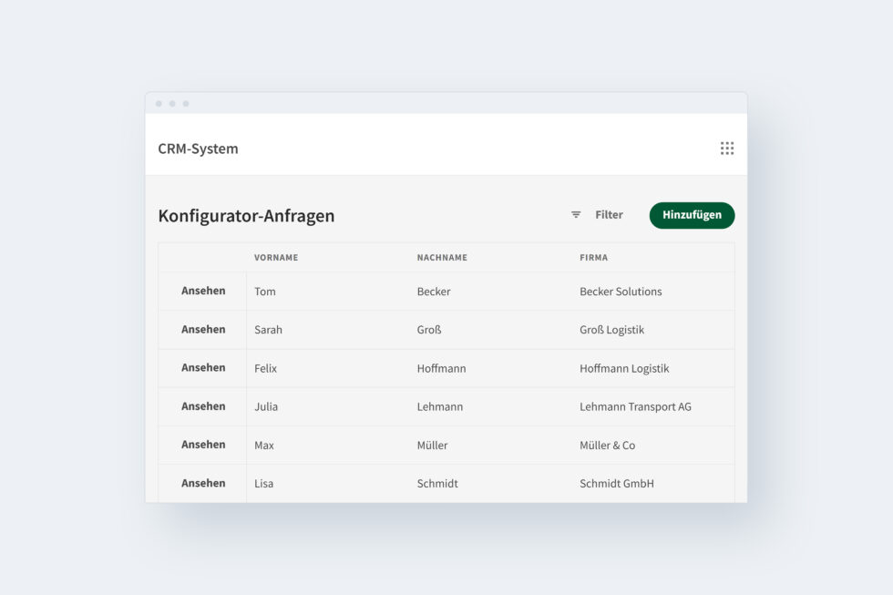 Screenshot eines von uns als Digital-Agentur Berlin/Brandenburg erstellten CRM-Systems