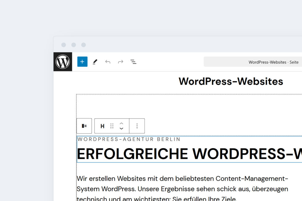 Screenshot zum Thema WordPress-Agentur Berlin zeigt einen Ausschnitt des visuellen Editors im WordPress-Backend